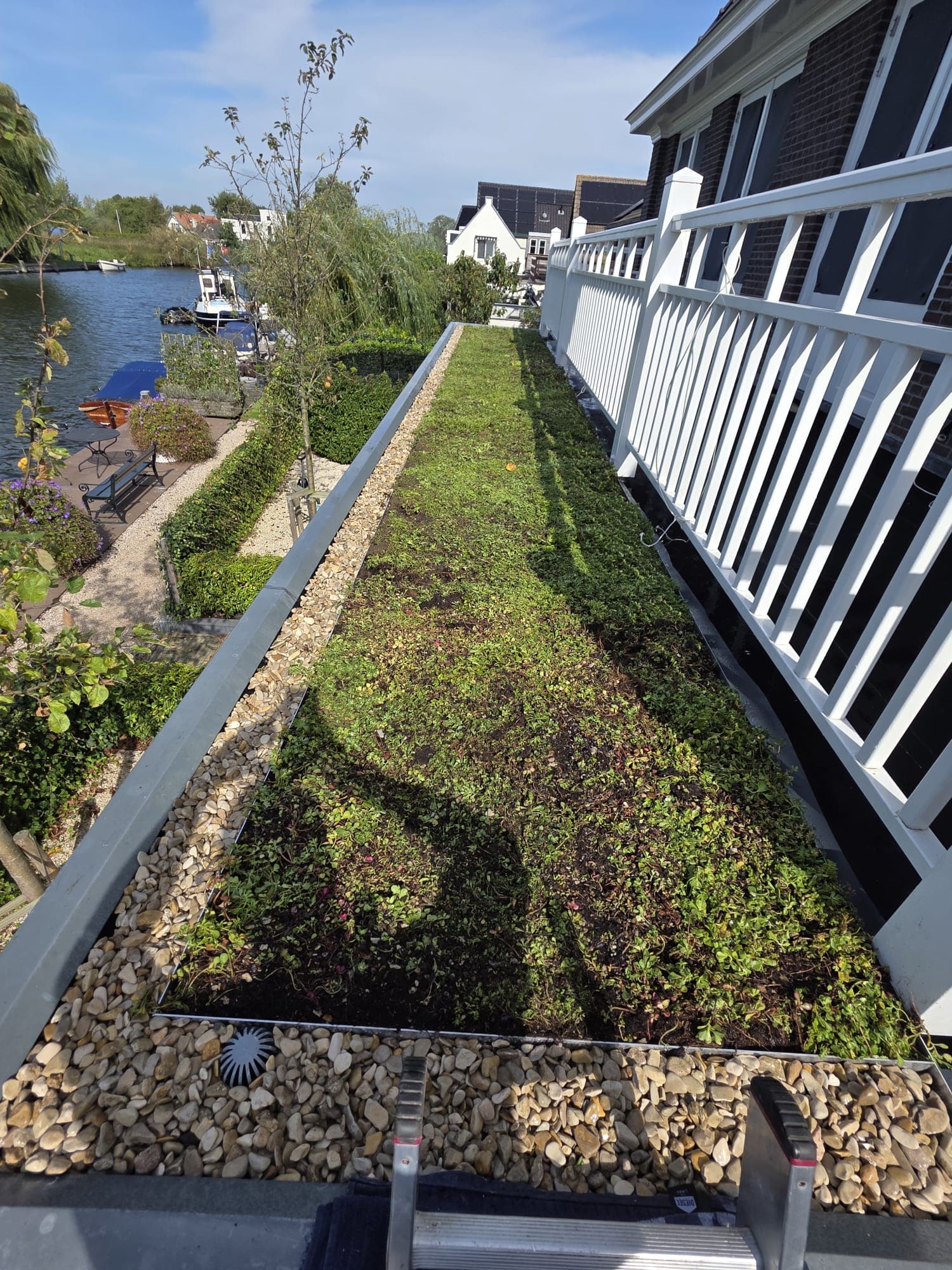Sedumdak op woning aan het water
